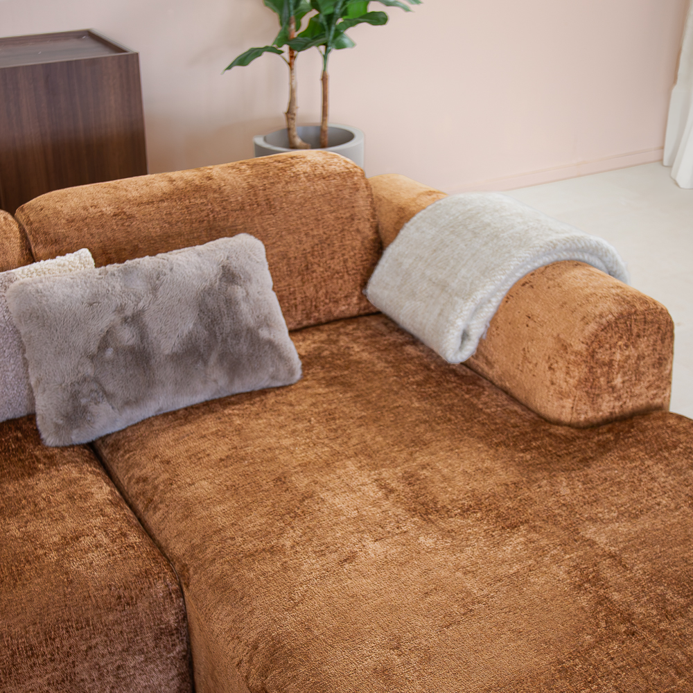 Corner sofa ocher chenille fabric - 292x169 cm - Shane - right