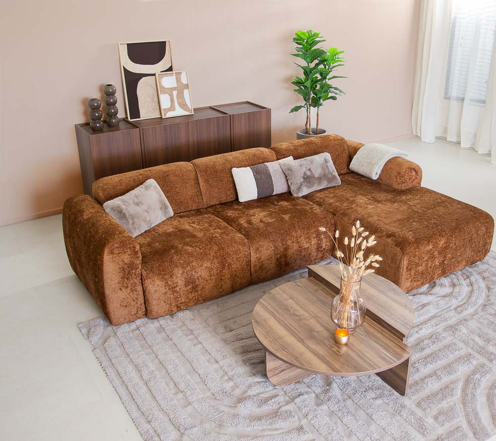 Corner sofa ocher chenille fabric - 292x169 cm - Shane - right