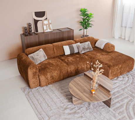 Banken-Hoekbank oker chenille stof - 292x170 cm - Shane - rechts-Dimehouse