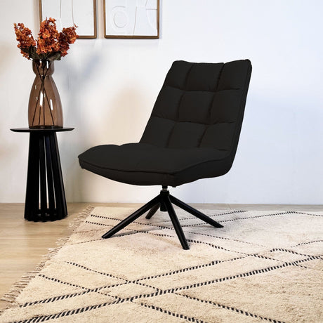 Yuki Black Bouclé Swivel Armchair 360° Rotatable