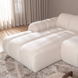 Sofas-Corner sofa with lounge beige bouclé fabric - stripes - left - Brix-Dimehouse
