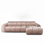 Sofas-Corner sofa with lounge sand velvet textured fabric - stripes - right - Brix-Dimehouse