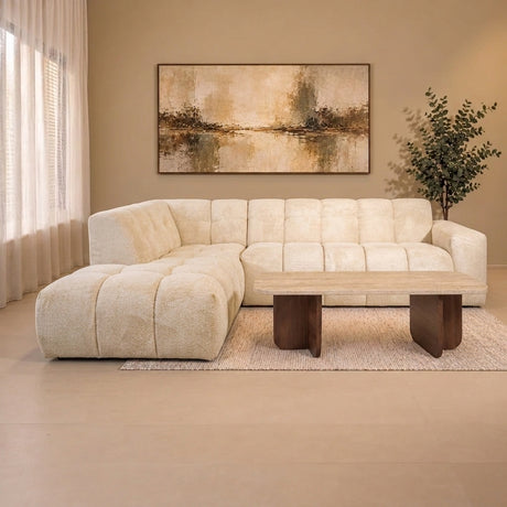 Banken-Hoekbank met lounge beige bouclé stof Nova - links-Dimehouse