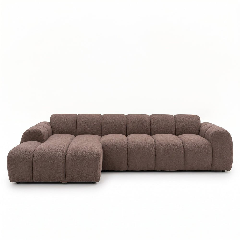 Sofas-Corner sofa with lounge soft brown bouclé fabric - stripes - left - Brix -Dimehouse