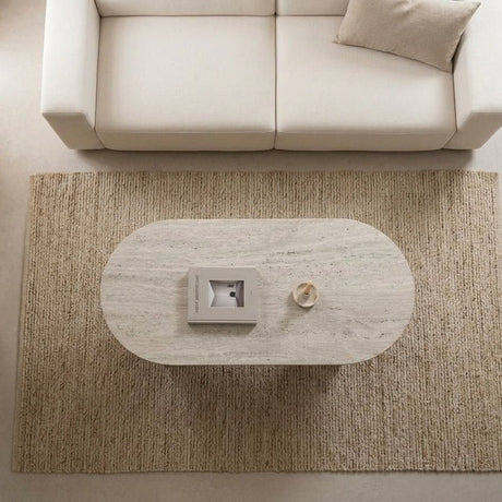 Salontafels-Ovale salontafel walnoot travertin melamine - Japandi - 119x60 cm - Sota-Dimehouse