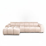 Sofas-Corner sofa with lounge beige velvet textured fabric - stripes - left - Brix-Dimehouse