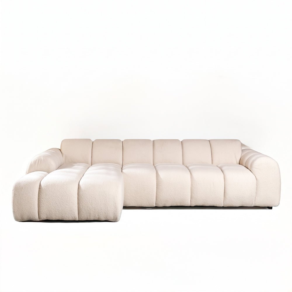 Sofas-Corner sofa with lounge beige bouclé fabric - stripes - left - Brix-Dimehouse