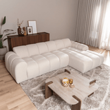 Sofas-Corner sofa with lounge beige bouclé fabric - stripes - right - Brix-Dimehouse