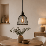 Hanging lamp black Metal - Mesh structure - 23 cm - 1-light - Hudson