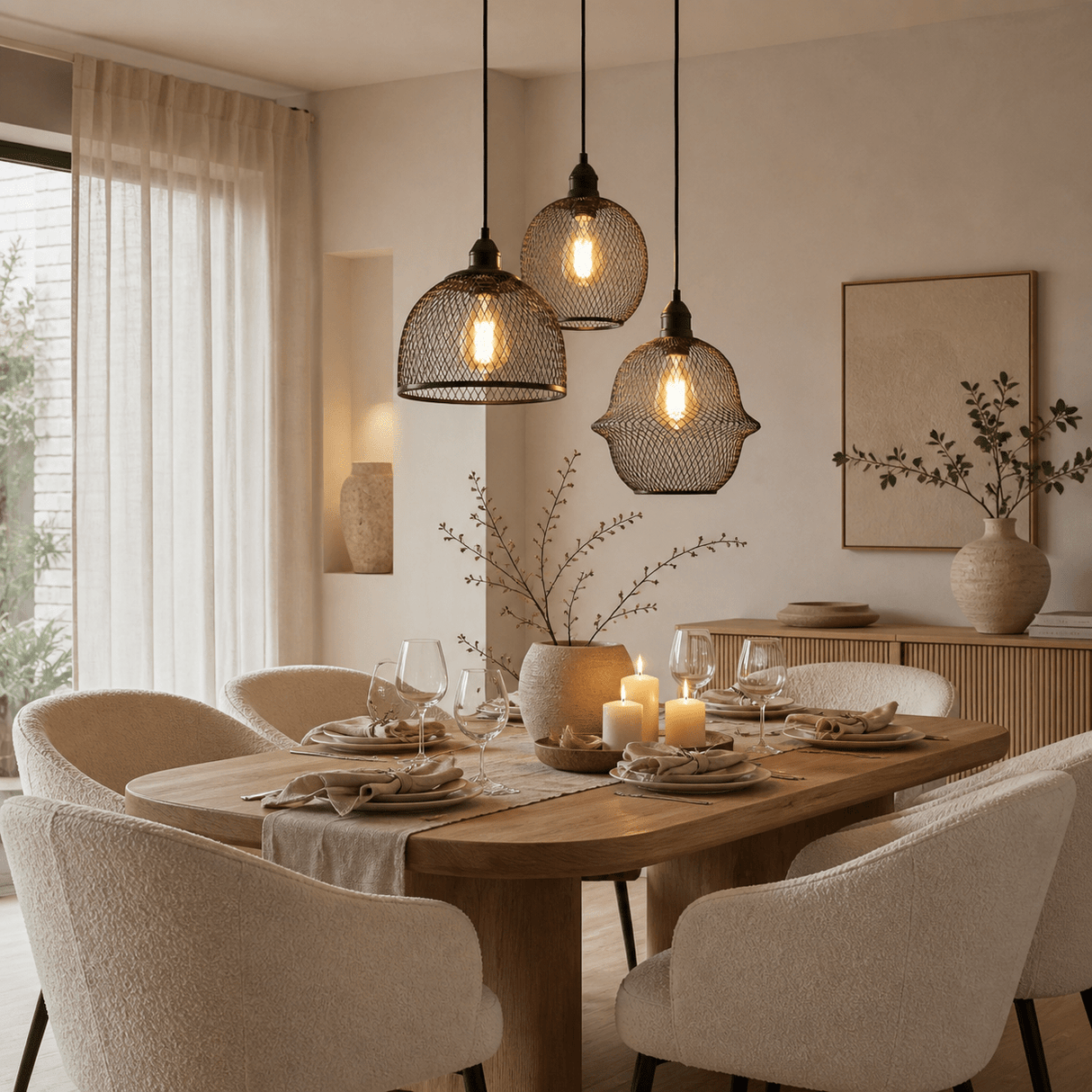 Hanging lamp black Metal - Mesh structure - 3-light - Hudson