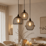 Hanging lamp black Metal - Mesh structure - 3-light - Hudson