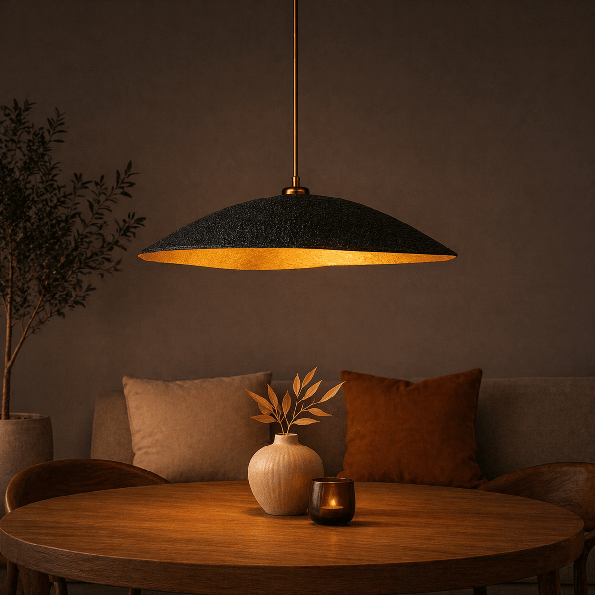 Hanglamp zwart met goud carbon betonnen kap - 40 cm - Flowing