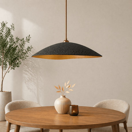 Hanglamp zwart met goud carbon betonnen kap - 40 cm - Flowing