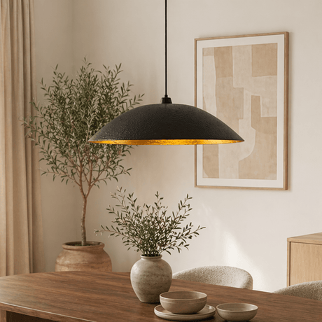 Hanglamp zwart met goud carbon betonnen kap - 48 cm - Flowing