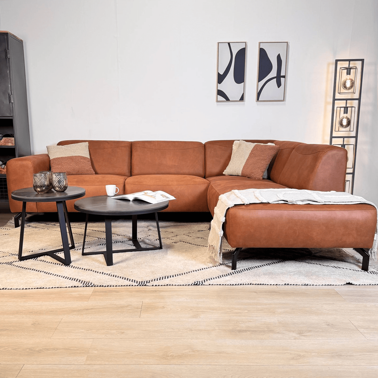 Banken - Hoekbank cognac robuust eco - leer Barin - rechts - Dimehouse
