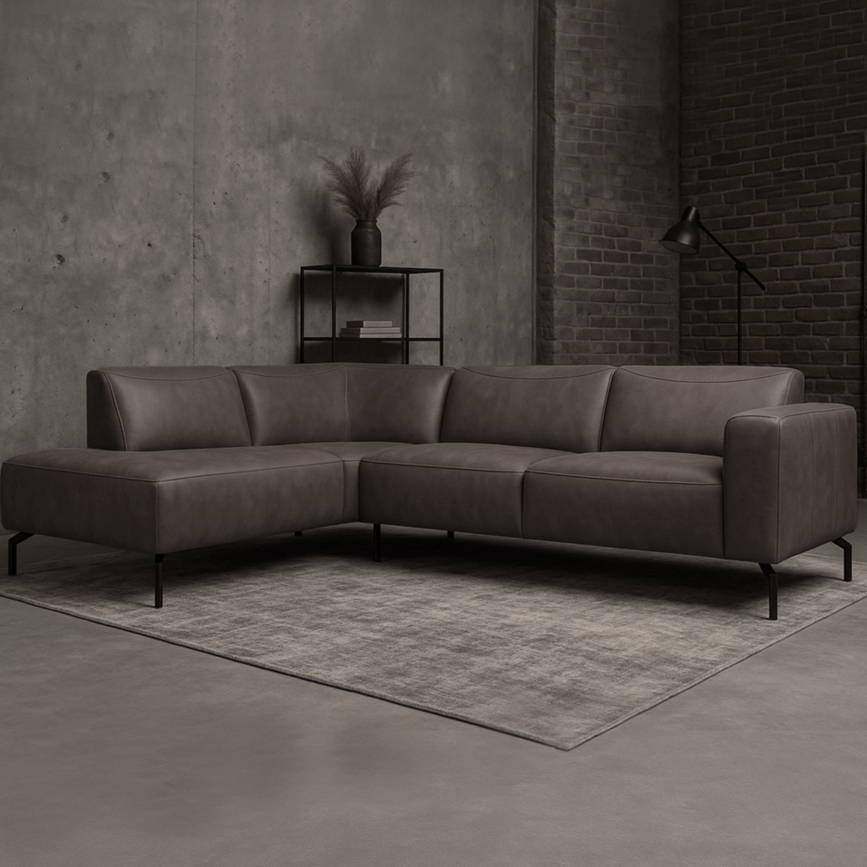 Corner sofa anthracite robust eco-leather Barin - left 