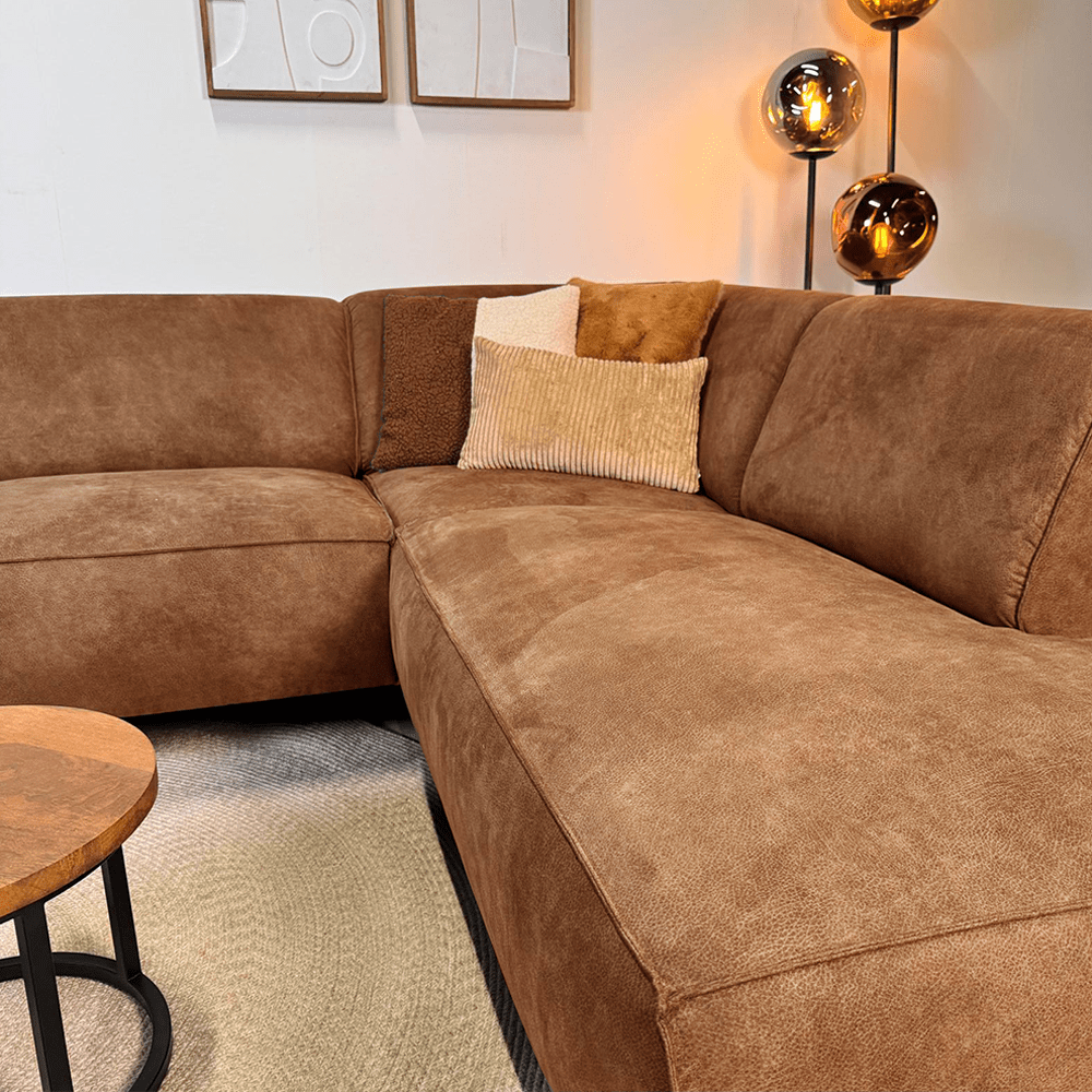 Industrial corner sofa cognac eco-leather Brisbane - right 
