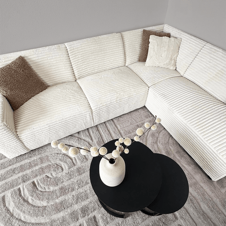 Corner sofa in cream super soft ribbed fabric Gavi - right 