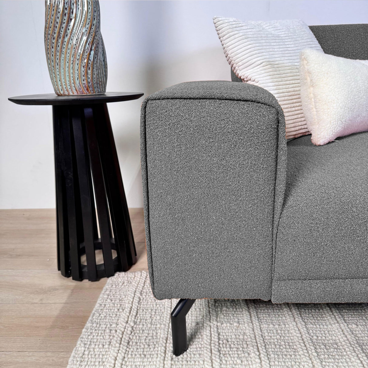 Gray boucle fabric corner sofa Maël - right 