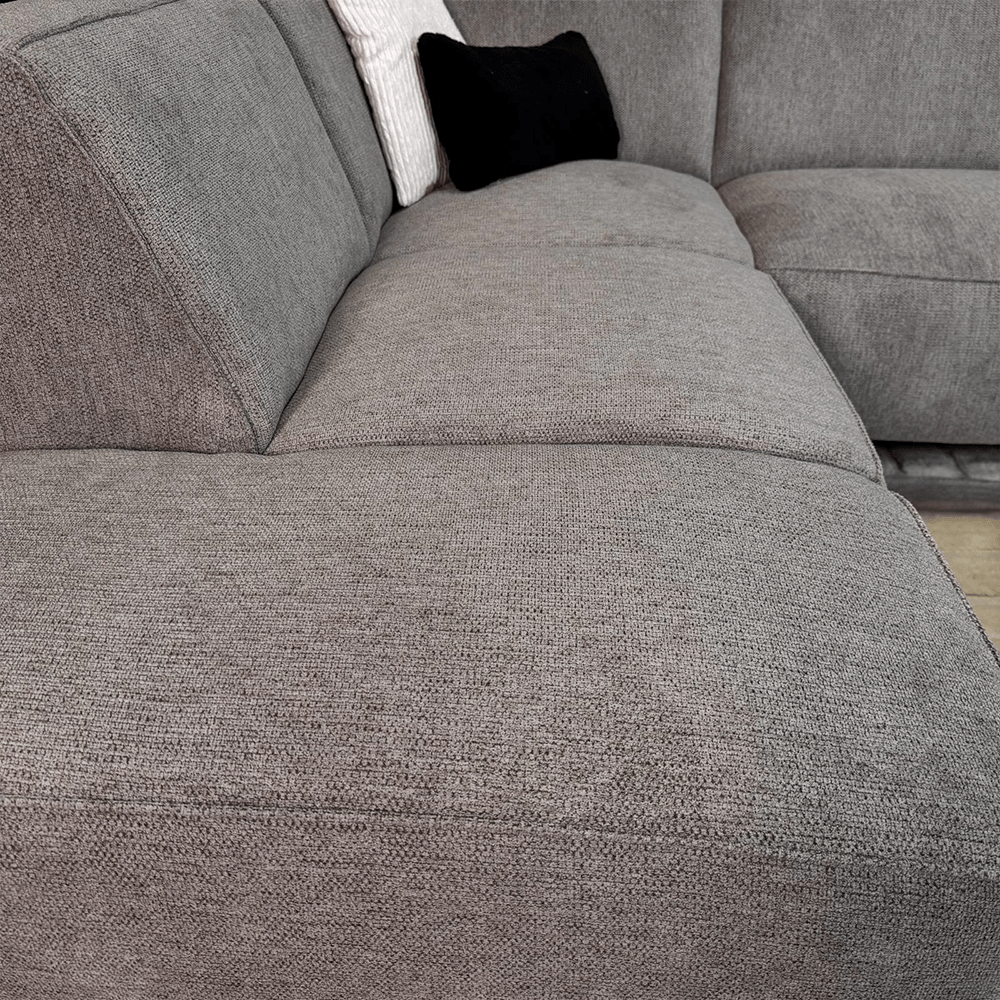 Corner sofa taupe chenille embroidered Ravi – left 