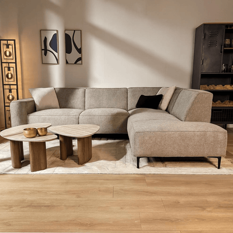 Gray chenille corner sofa upholstered Ravi – right 