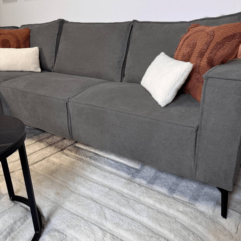 Corner sofa with chaise longue in anthracite chenille Yara - left 