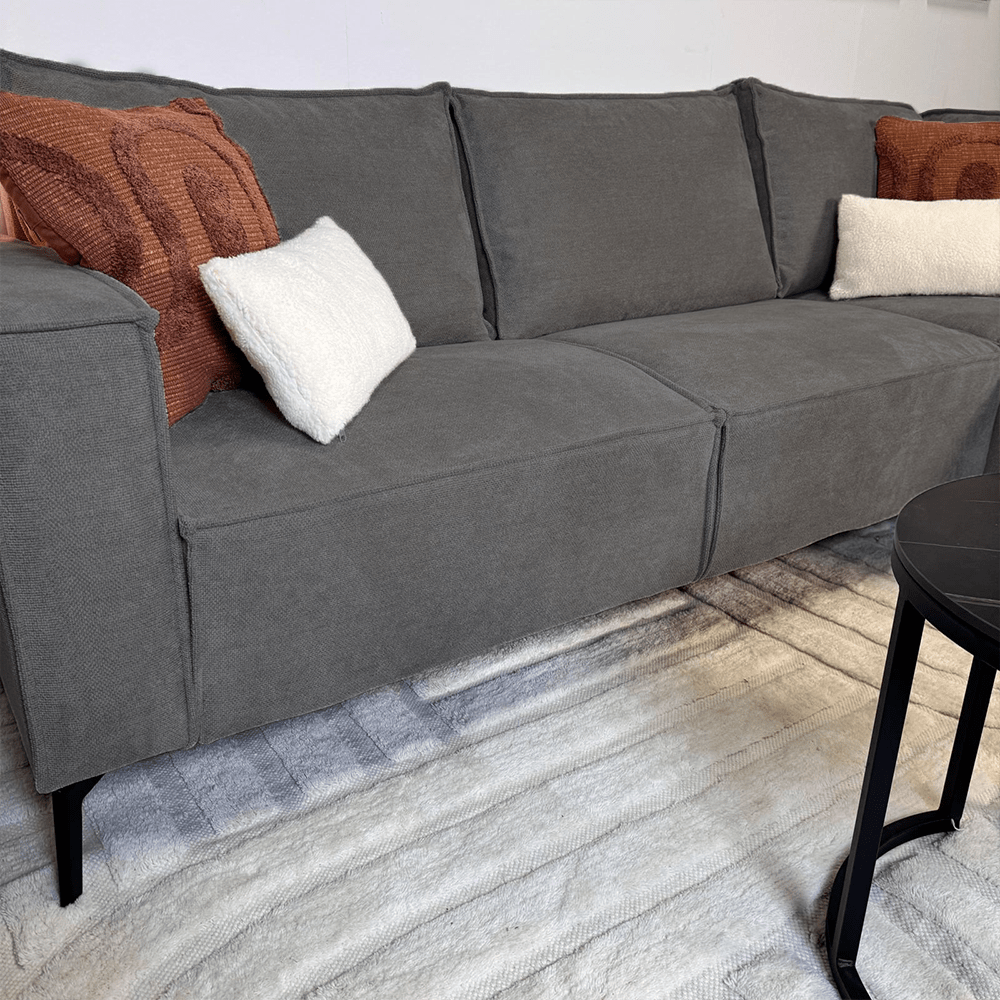 Corner sofa with chaise longue anthracite chenille Yara - right 