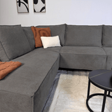 Corner sofa with chaise longue in anthracite chenille Yara - left 