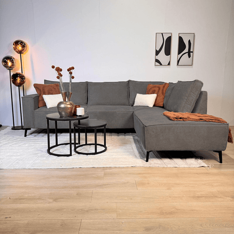 Corner sofa with chaise longue anthracite chenille Yara - right 