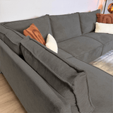 Corner sofa with chaise longue in anthracite chenille Yara - left 