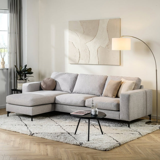 Hoekbank Benny stof grijs sfeerfoto in modern interieur