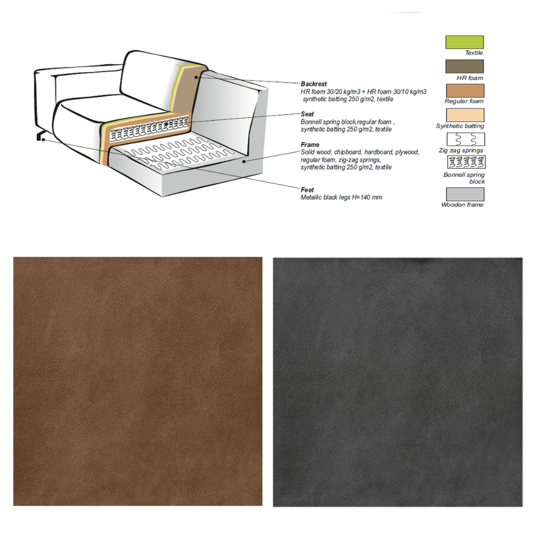 Industrial corner sofa anthracite eco-leather Brisbane - right 