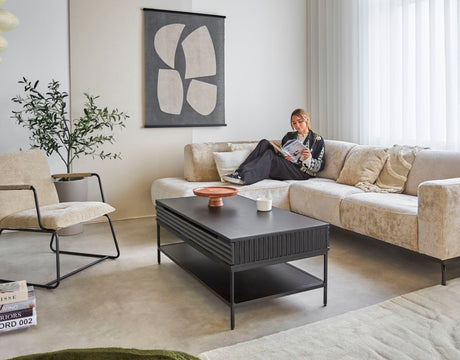 Corner sofa with high legs beige velvet Chloe - left 