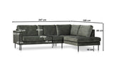 Anthracite velvet corner sofa Gaya - right 