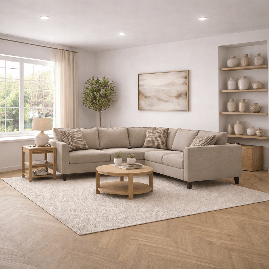 Corner sofa Kale Fabric Cream - five person 