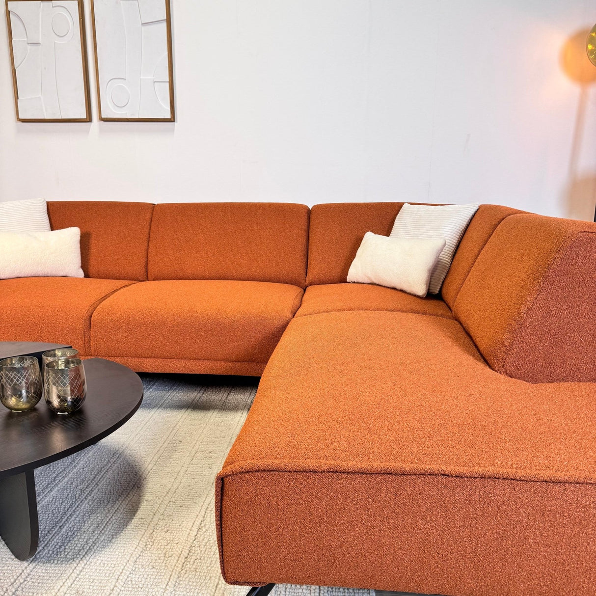 Corner sofa terracotta boucle fabric Maël - right 