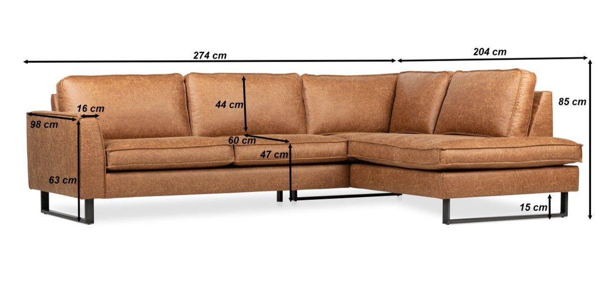 Cognac microfiber corner sofa Tulin - right 