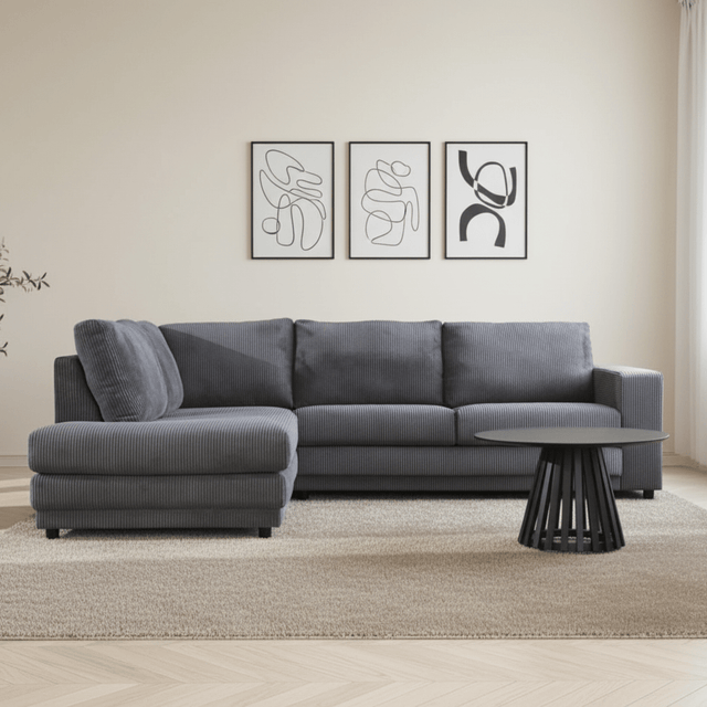 Corner sofa anthracite ribbed folding sofa Gabi - left