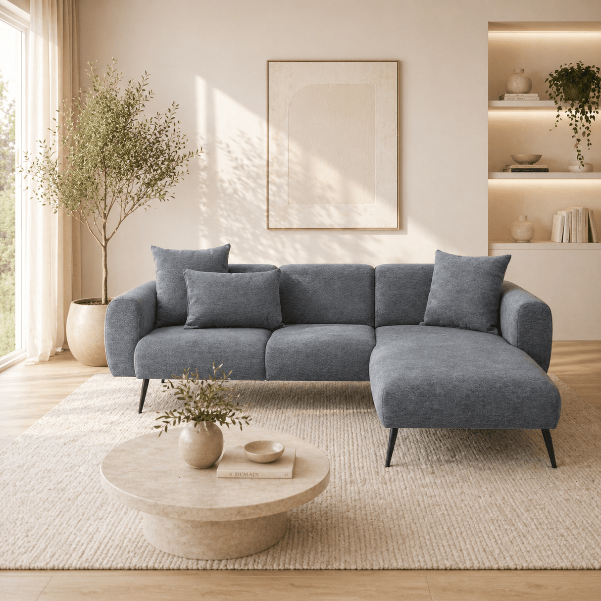 Corner sofa anthracite fabric - High slim legs - solid interior - 252 x 155 cm - Side