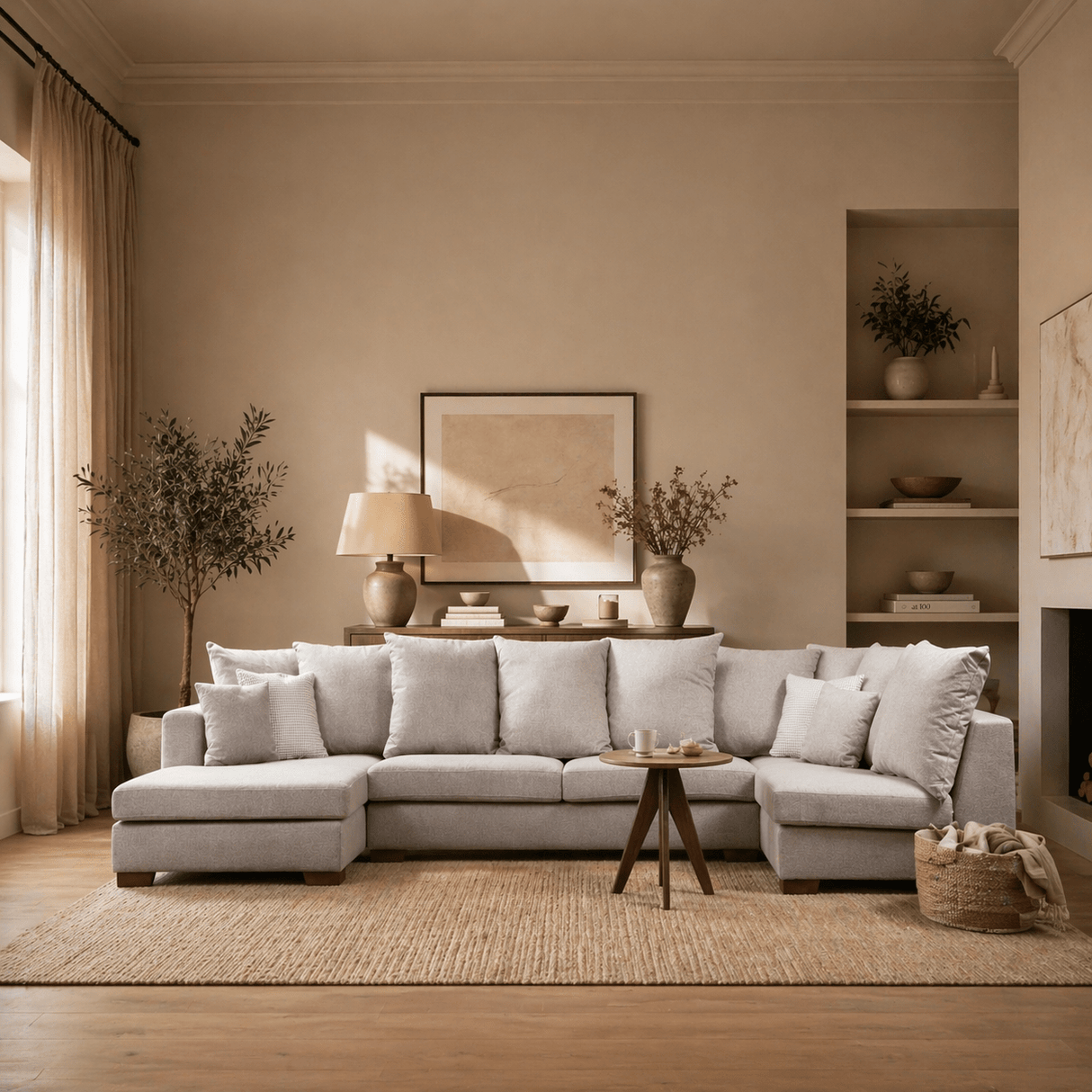 Banken - Hoekbank beige U - opstelling - polyester - 380 cm - Colorado - Dimehouse