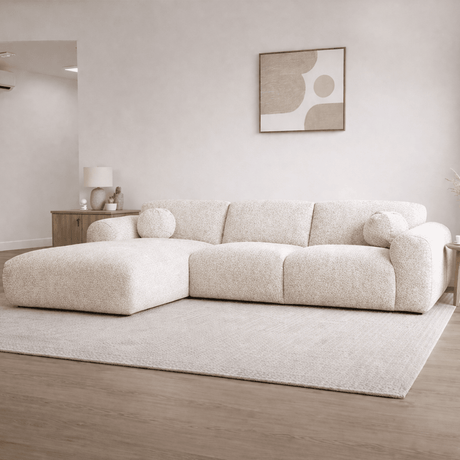 Corner sofa beige bouclé fabric - 292x169 cm - Shane - left