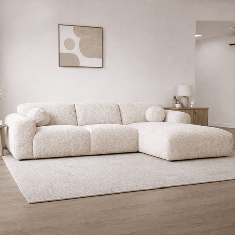 Banken - Hoekbank beige bouclé stof - 292x169 cm - Shane - rechts - Dimehouse