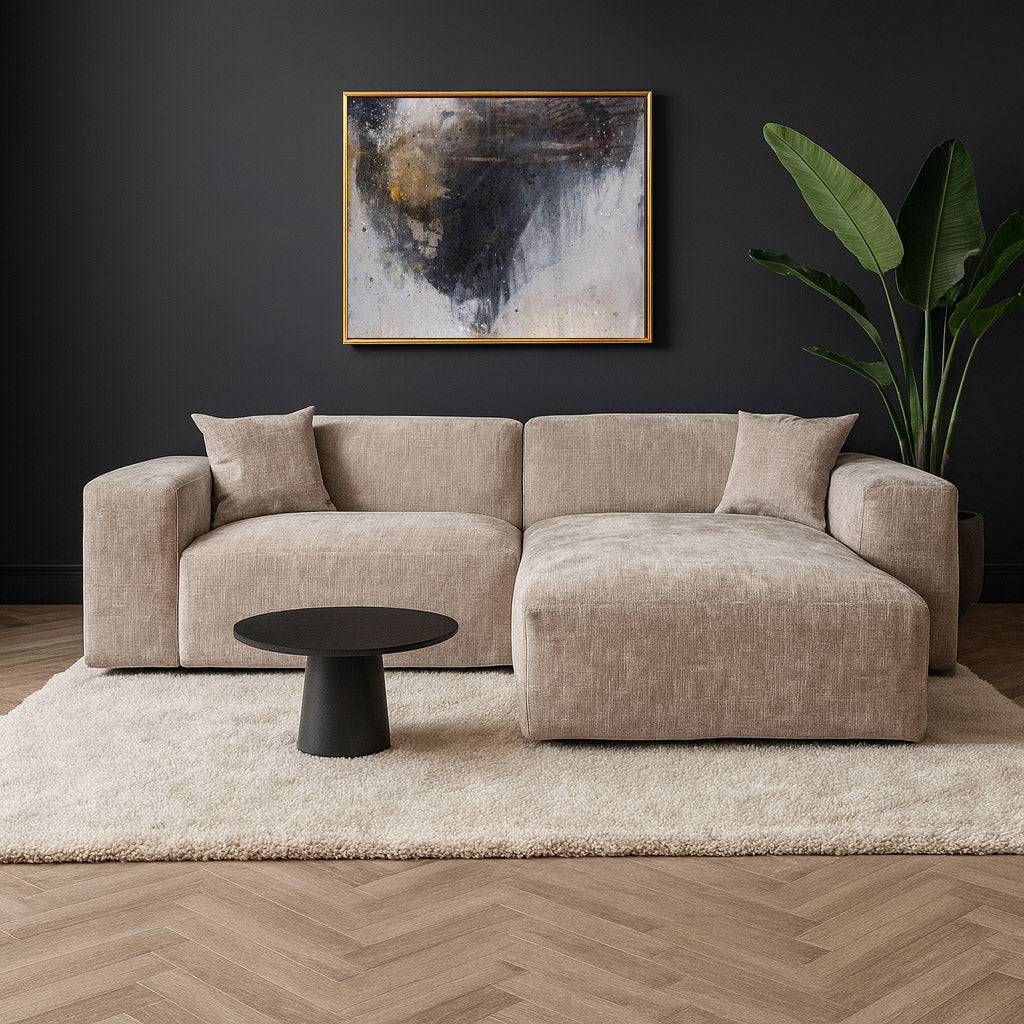 Banken - Hoekbank beige chenille Wayne 264 cm - hoek links en rechts monteerbaar - Dimehouse