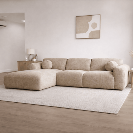 Corner sofa sand chenille fabric - 292x169 cm - Shane - left