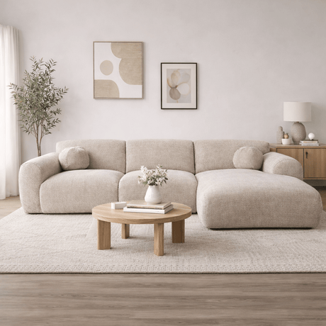 Banken - Hoekbank beige chenille stof - 292x169 cm - Shane - rechts - Dimehouse