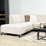 Corner sofa with chaise longue in beige chenille fabric Manon - left 