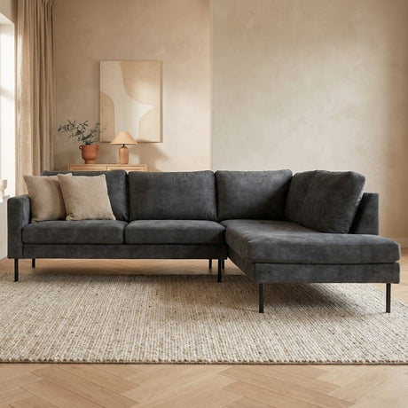 Anthracite velvet corner sofa Gaya - right 