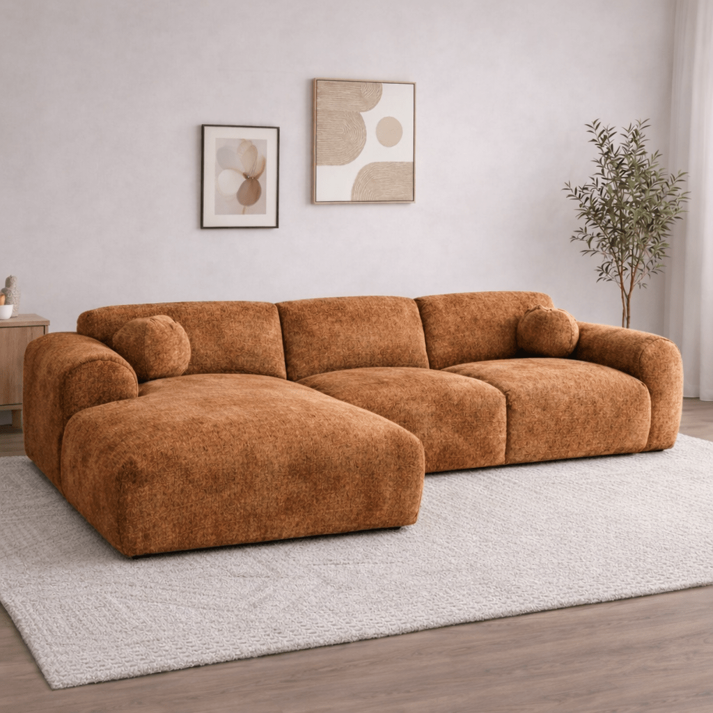 Corner sofa copper chenille fabric - 292x169 cm - Shane - left