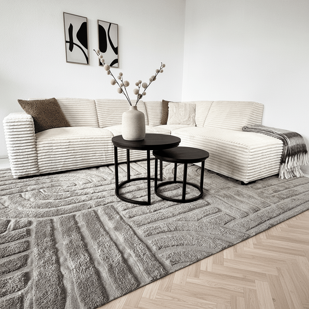 Corner sofa cream super soft ribbed fabric Gavi - right