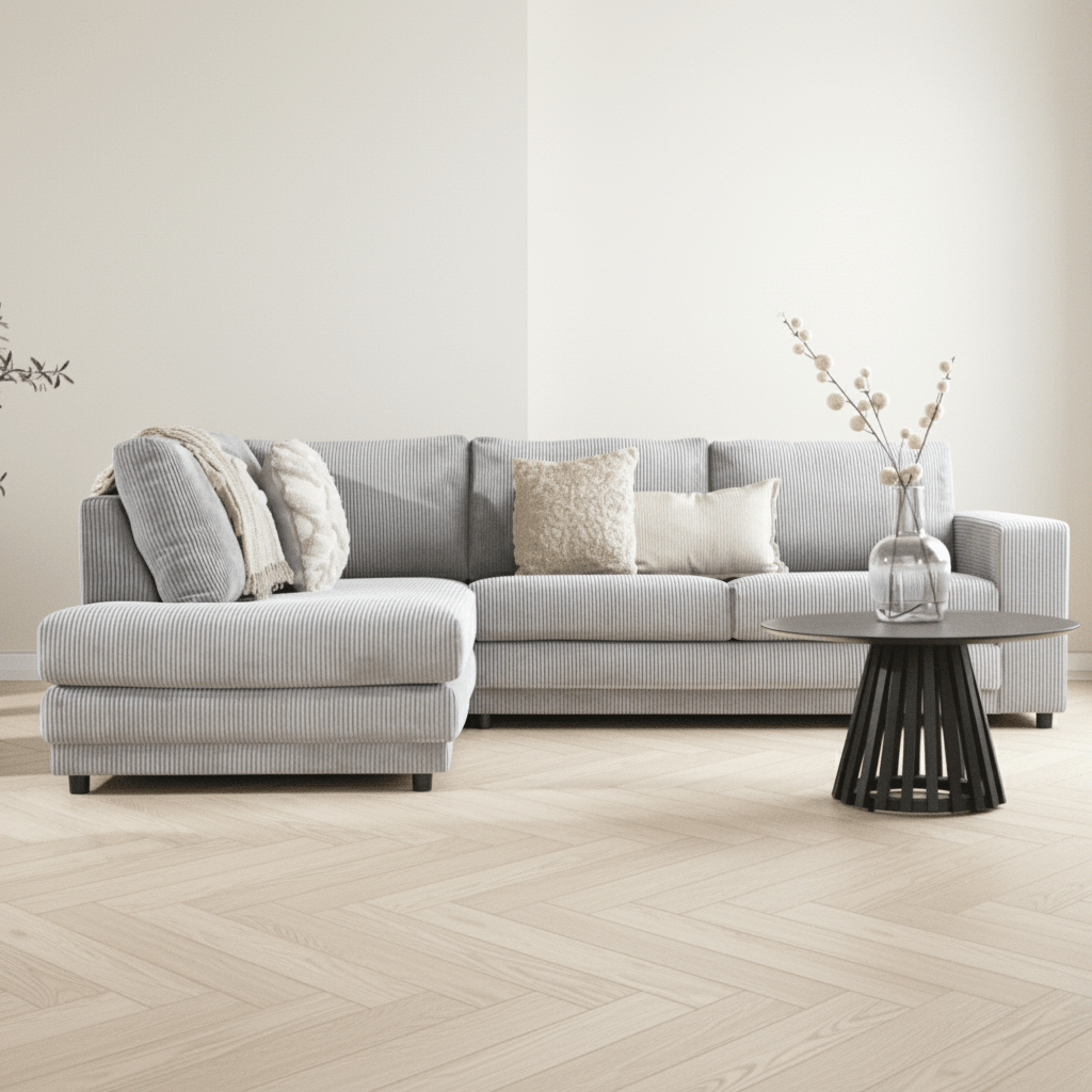 Corner sofa light gray ribbed folding sofa Gabi - left